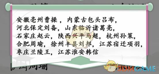 《汉字找茬王》连古人籍贯与现址通关攻略